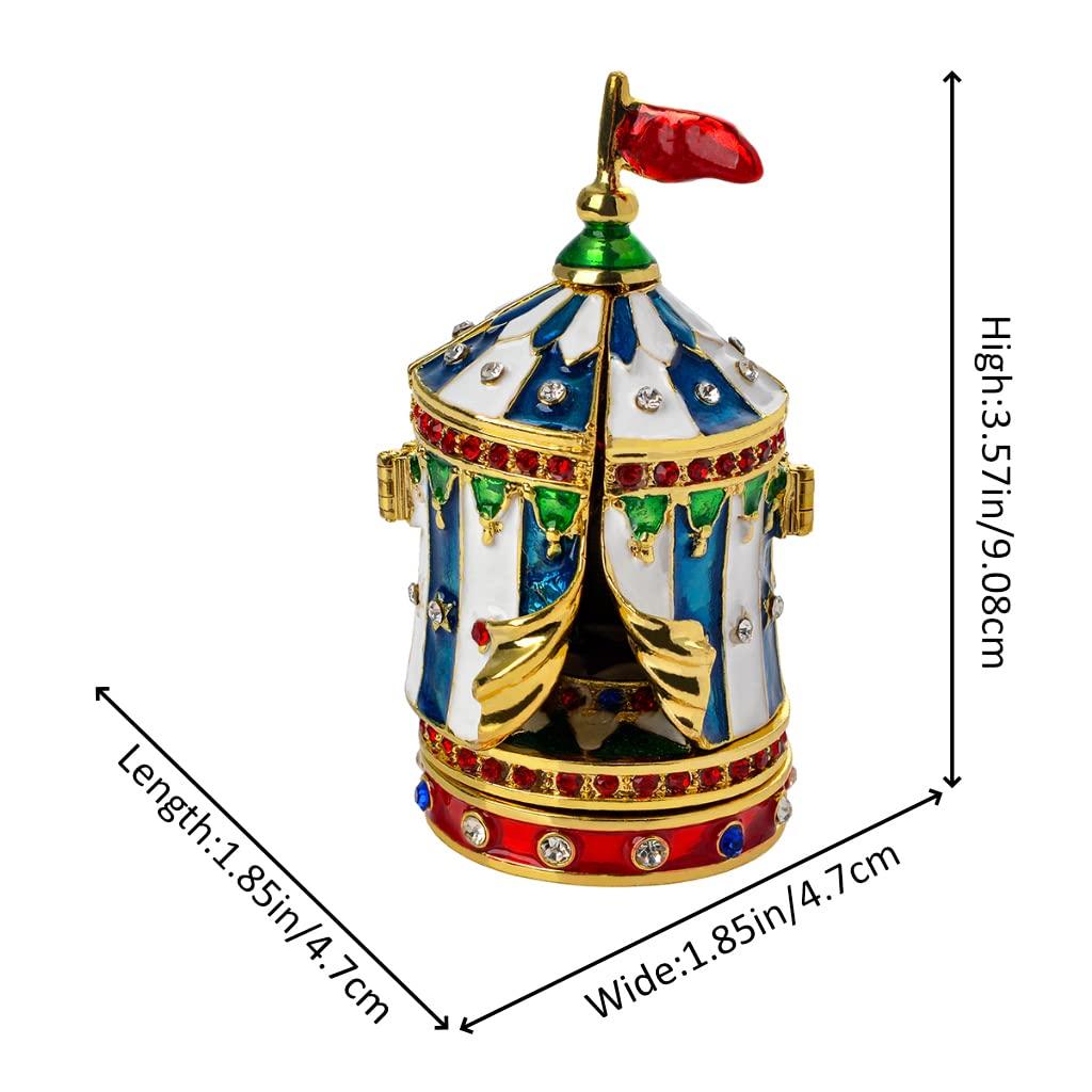 Circus House Small Building Figurine, 3.57" Tall, Home Decor Accent, Gold Plated Crystal Enamel, Vintage Jewelry Trinket Box, Festival Gift