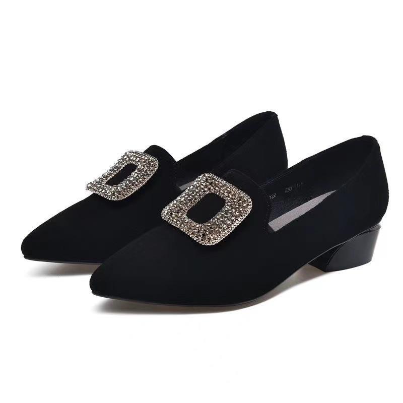 Осень новая мягкая кожа мягкая подошва матовый каблук маленькие кожаные туфли острый носок толстый каблук удобные одинарные туфли женские