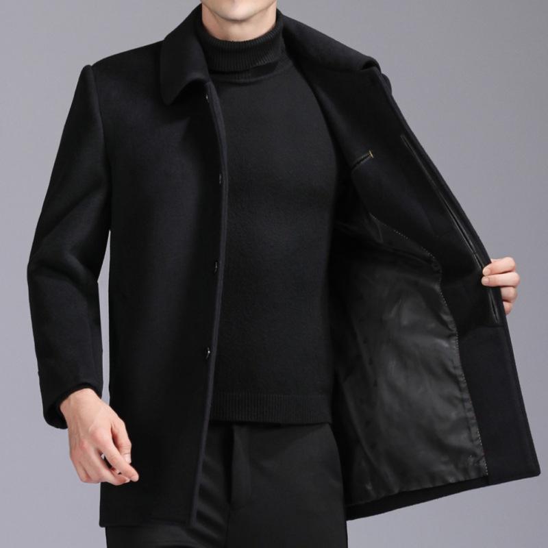 Мужское шерстяное пальто, короткое кашемировое пальто на пуговицах, шерстяная зимняя толстая куртка для папы среднего и пожилого возраста