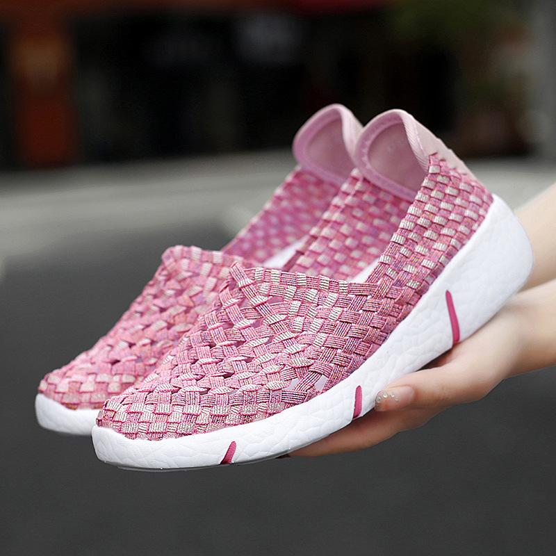 Новые полые, легкие и дышащие повседневные тканые туфли на плоской подошве, тканевые туфли, женская обувь большого размера