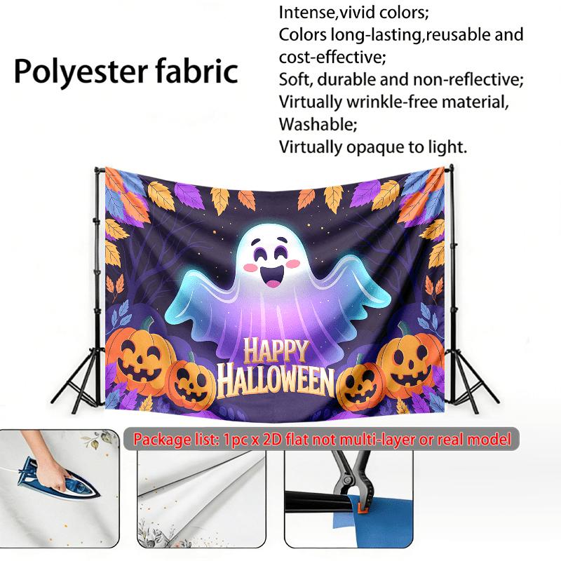 Party Banner Pumpkin Leaves Halloween Backdrop, Polyester Wall Decor for Celebration & Photos