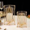 MrMrKura Gold Candle Holder Glass Set of 2 with Metal Stand Transparent Wire Geometric Candle Stand Tealight Candle Holder Candlestick Scandinavian