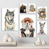 Забавное животное, тигр, сова, собака, кошка, пьющая кофе, постер, холст, картина, лама, латте, кофе, художественная картина для украшения кафе