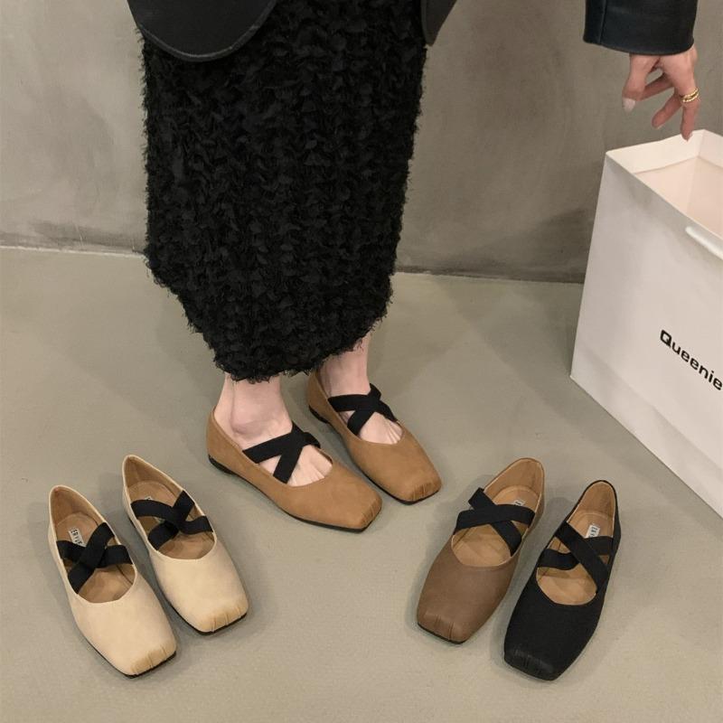 Flat ballet square head single shoes fairy shoes new spring and autumn Mary Jane evening gentle shoes