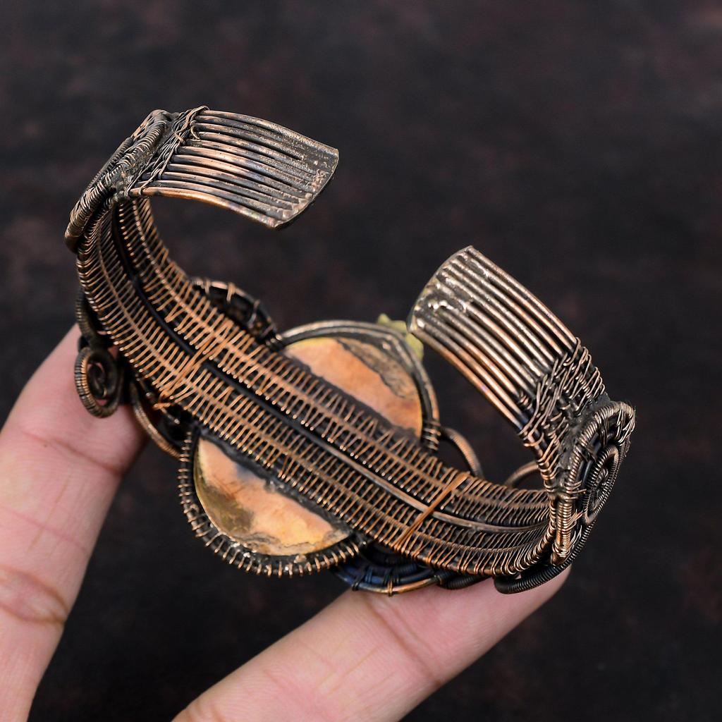 Пиритовый медный браслет Ювелирные изделия из медной проволоки Регулируемый браслет Ручной работы Браслет-манжета из драгоценного камня Браслет-манжета из проволочной обмотки Браслет-манжета с цветком