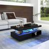 Table Basse - MUVOE - 95x50x42,5 Cm - Noir Brillant - 4 Plateaux En Verre - 2 Tiroirs