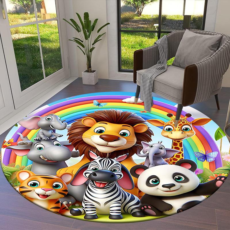 1PC Rainbow Animals Non-Slip Floor Round carpet, Office, family, bedroom, Large Area Rug Indoor Rugs, Durable PolyesterH0321