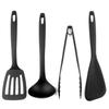 Nagao Kitchen Utensil Set and Made In Japan Tsubame-Sanjo (4 Pieces) Spatula, Ladle, Tongs, Spatula, Black,