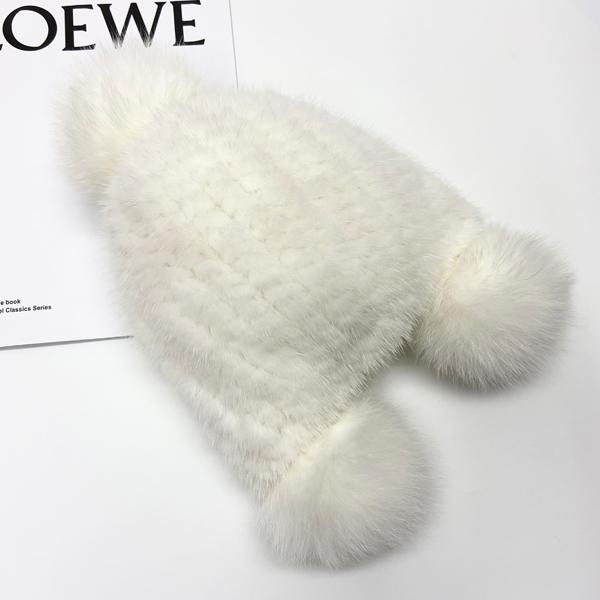 Kids Warm Winter Hats Natural Mink Fur Knitted Beanies 3 Balls Stylish Outdoor Snow Earflap Hats