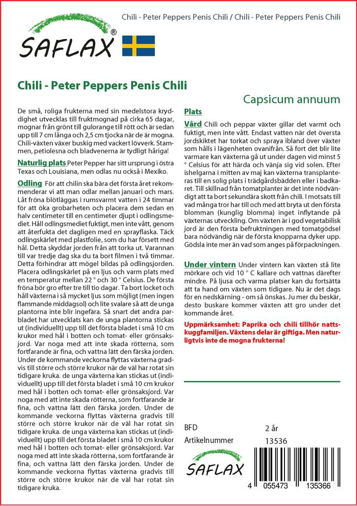 SAFLAX Garden in the Bag - Чили - Peter Peppers Penis Chili - 10 семян - С субстратом в подходящем пакете - Capsicum annuum