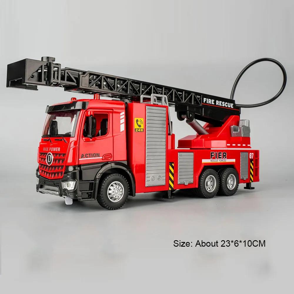 1:32 Scale Fire Truck Concrete Pump Car Model Toy Alloy Diecast Light Music Water Spray Rescue Cars Models Gifts for Children