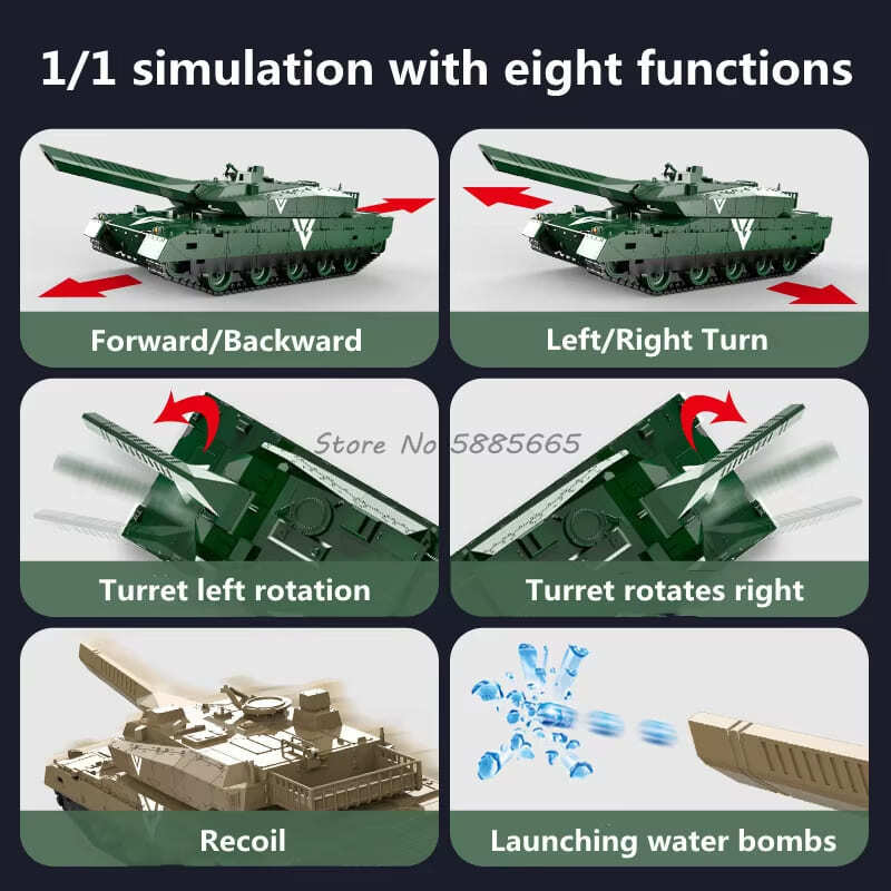Новый двухрежимный танк с датчиком жестов, стреляющий водяной бомбой, с дистанционным управлением, вращающаяся на 330° башня, отдача, 60 минут, светодиодное освещение, радиоуправляемый танк, подарочная игрушка для мальчика