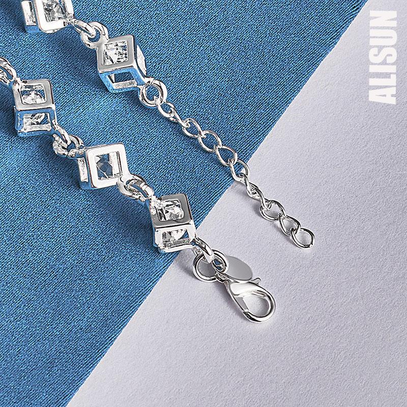 925 Sterling Silver Square Zircon Bracelet Fashionable Wedding Jewelry