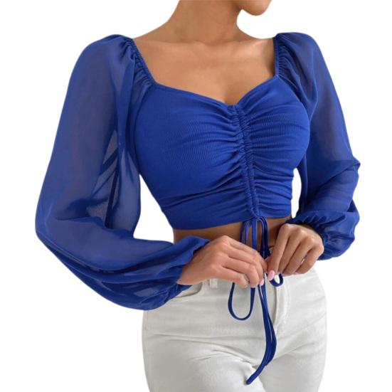 Укороченный топ с защитой от катышков, чистые цвета, сексуальный пуловер с квадратным воротником-фонариком и длинными рукавами