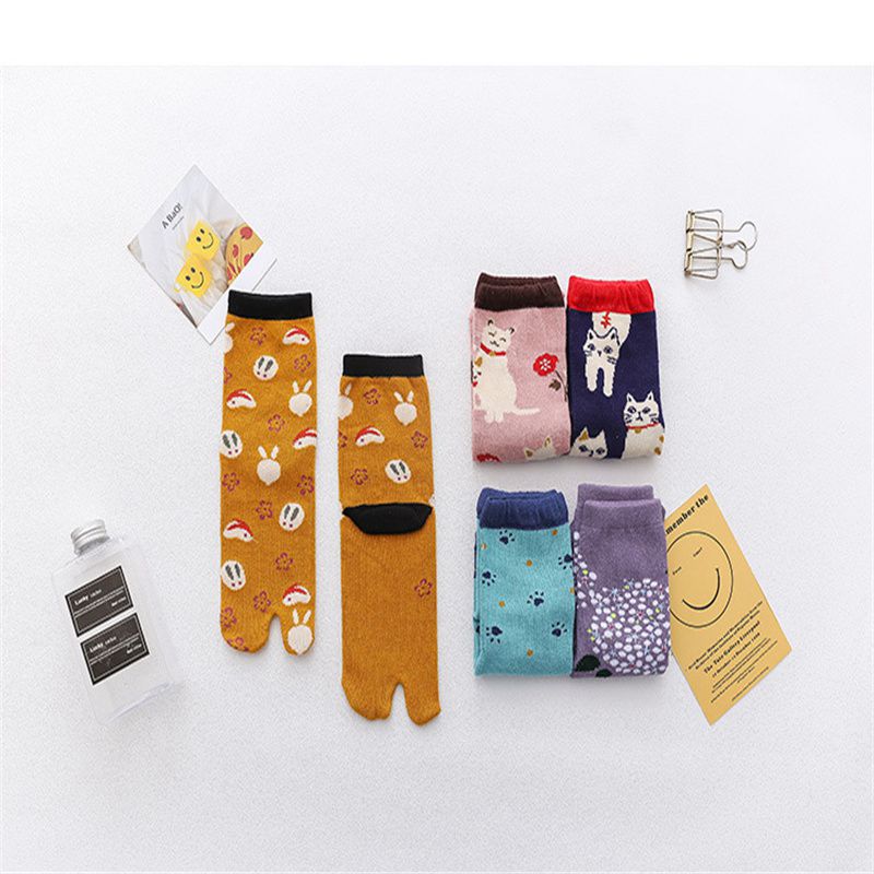 Sweat-Absorbent Socks Warm Women's Autumn Winter Cartoon Animal Mid-Calf Length Socks Female Cotton Socks Toe