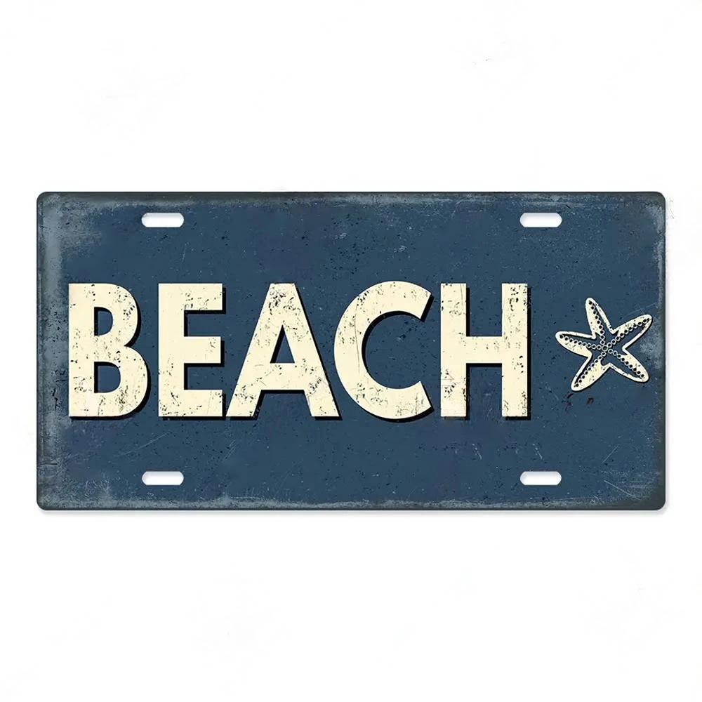 Летний пляж Ретро Жестяная табличка Номерной знак Табличка Металлическая Винтажный плакат для Паба Бара Серфинг