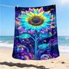 1pc Neon Sunflower Print Throw Blanket Polyester Fiber, Lightweight Flannel, Soft & Warm, All Season Use for Outdoor, Camping Digital Print