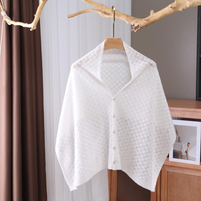 Ladies' 100% Wool Hollowed Out Shawl Scarf with Diamond Grid Thin Desig,breathable Multifunctional Cover Shirt Split Outer Layer