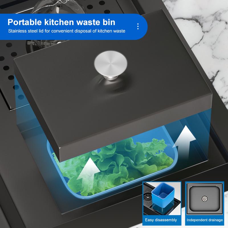 Кухонная мойка Nano Step из нержавеющей стали, стиральная машина для чашек, большая многофункциональная раковина с одним слотом и мусорным баком для кухни