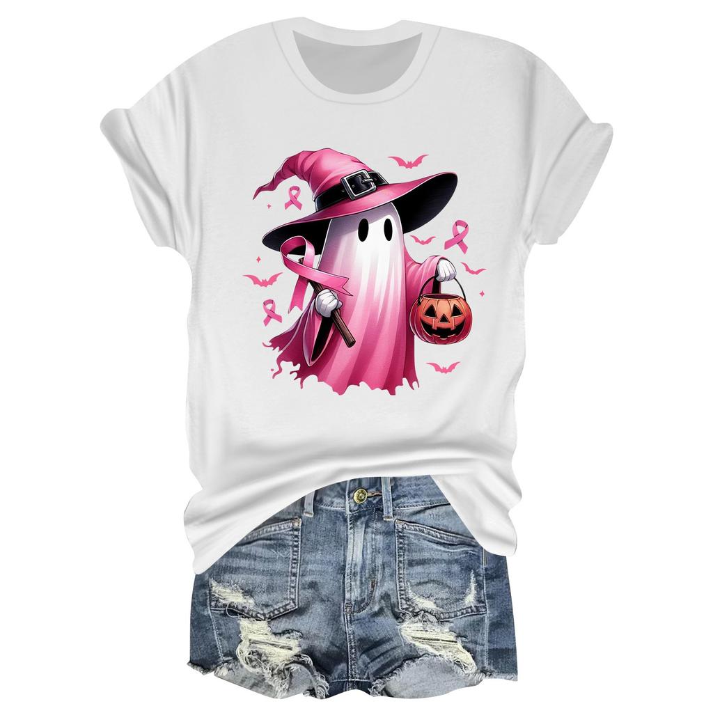 Женская повседневная футболка на Хэллоуин с принтом груди, пуловер с круглым вырезом, топ с короткими рукавами