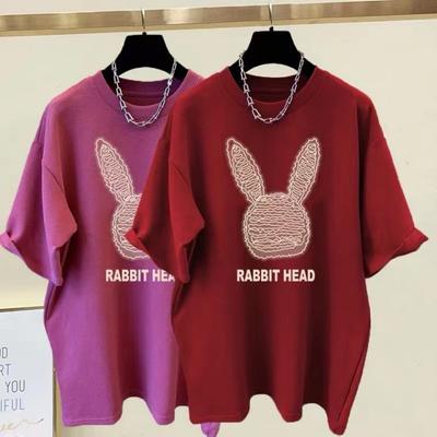 Футболка с короткими рукавами, женская, свободная, модная, универсальная, в иностранном стиле, с красным верхом, утолщенной внутренней частью, рубашка на весну, осень и зиму