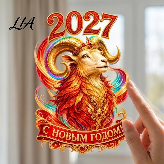 Chinese New Year Glass Clings Russian Sheep Window Cling 2027, Removable PVC Static Stickers Sticker, Decorative Decal for Home and Office Holiday
