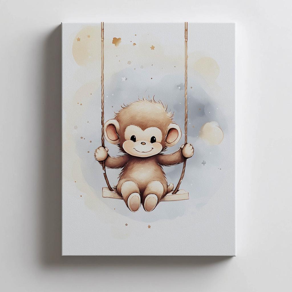 Małpka Na Huśtawce Małpka Na Huśtawce, 70X100 Cm, Rama Drewniana Ciemny Brąz, Papier Matowy 230 Gsm