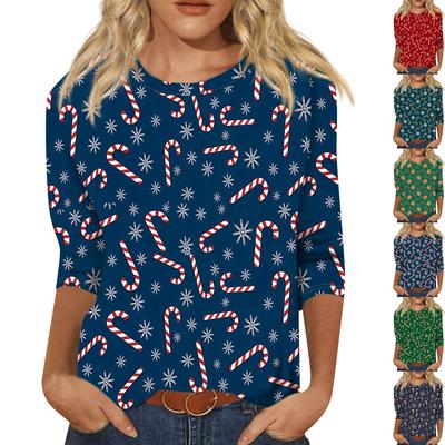 Женская модная повседневная свободная футболка с круглым вырезом и рукавами 3/4 с принтом, женский топ