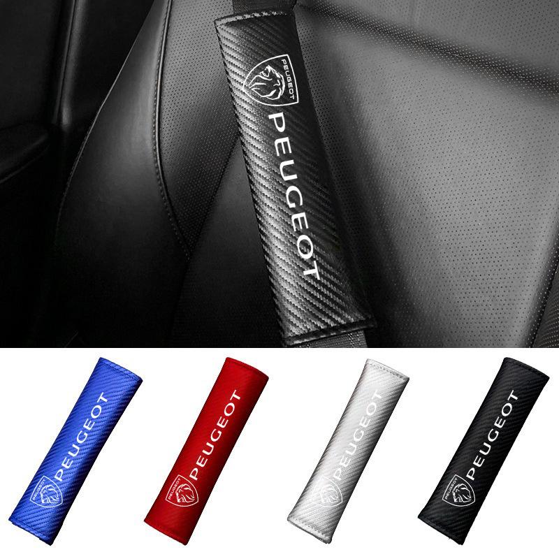 2Pcs Carbon Fiber Car Seat Belt Shoulder Covers For Peugeot 206 207 208 301 307 308 T9 406 407 408 508 2008 3008 5008 108 RCZ ed1