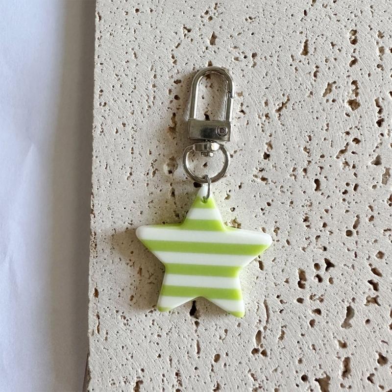Lovely Star Charm Keyring Alloy Resin Detachable Striped Star Pendant Hanging Decoration For Women Girls Fashion