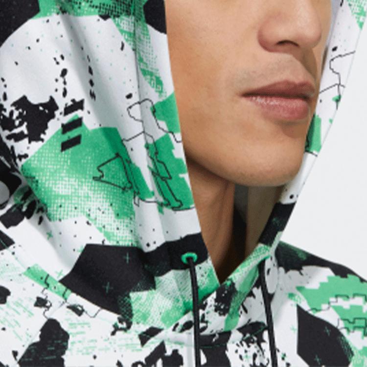 Adidas Graphic Print Pullover Hoodie Men Tops Green H13810