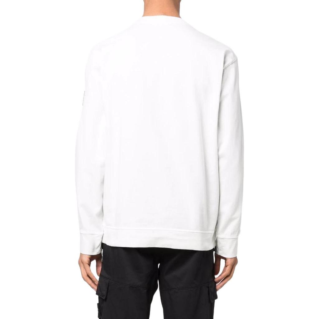 STONE ISLAND SS22 Однотонный хлопковый пуловер с круглым вырезом, с патчем в виде компаса, спущенным плечом, мужской свитшот, молочно-белый 761563750-V0003