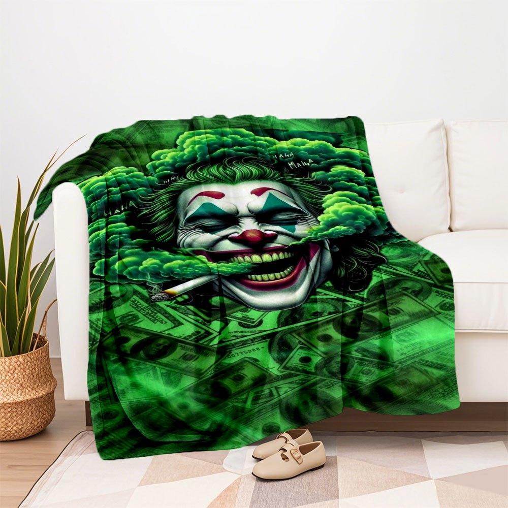 "Joker Money Green Art Print Poster"Blanket Flannel Throw Blanket for Sofa, Bed, Travel, Camping, Office