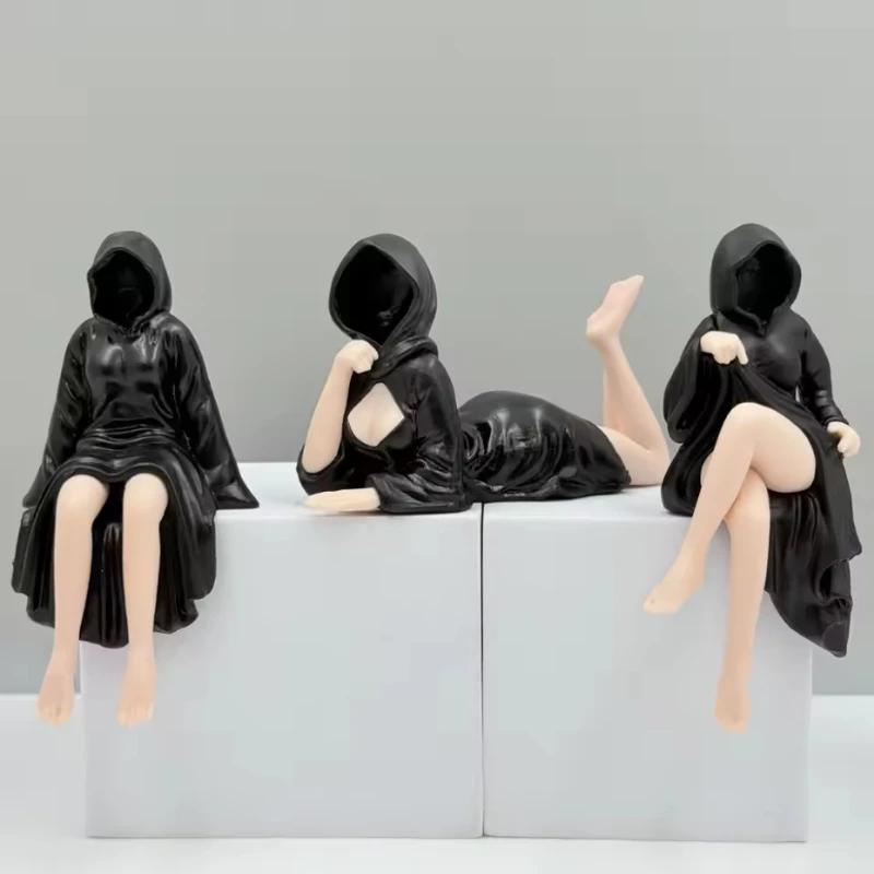 3D Загадочная Статуэтка на Хэллоуин Готическая Фигурка Королевы в Черном Плаще Скульптура для Книжной Полки Статуэтка Сидящего Призрака Настольное Украшение Подарок