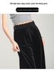 Женские брюки клеш с высокой талией из золотистого бархата - Коллекция Весна/Лето 2026, Модный черный струящийся повседневный стиль.