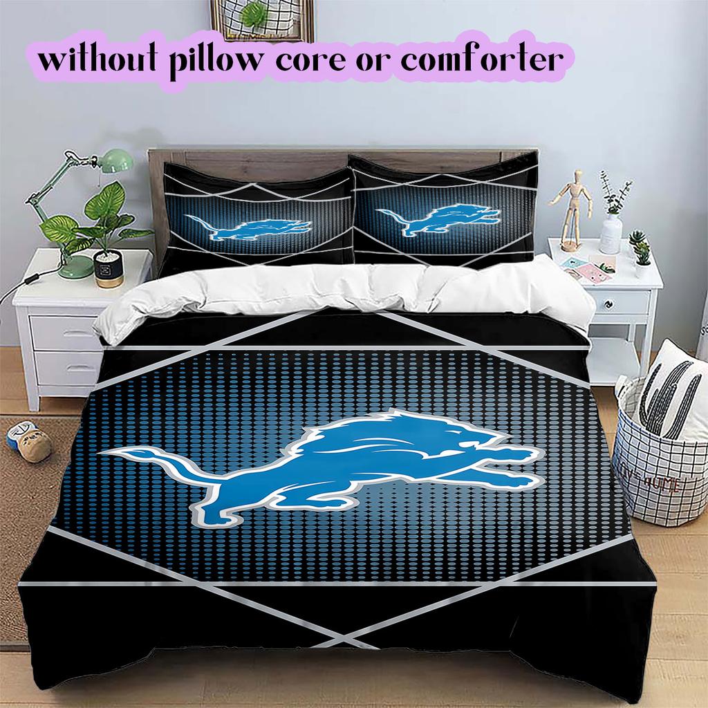 Detroit Lions Pattern Bedding,Quilt Set Quilt Cover Pillowcase Home Birthday Gift (1*duvet cover+2*pillowcase,without core)