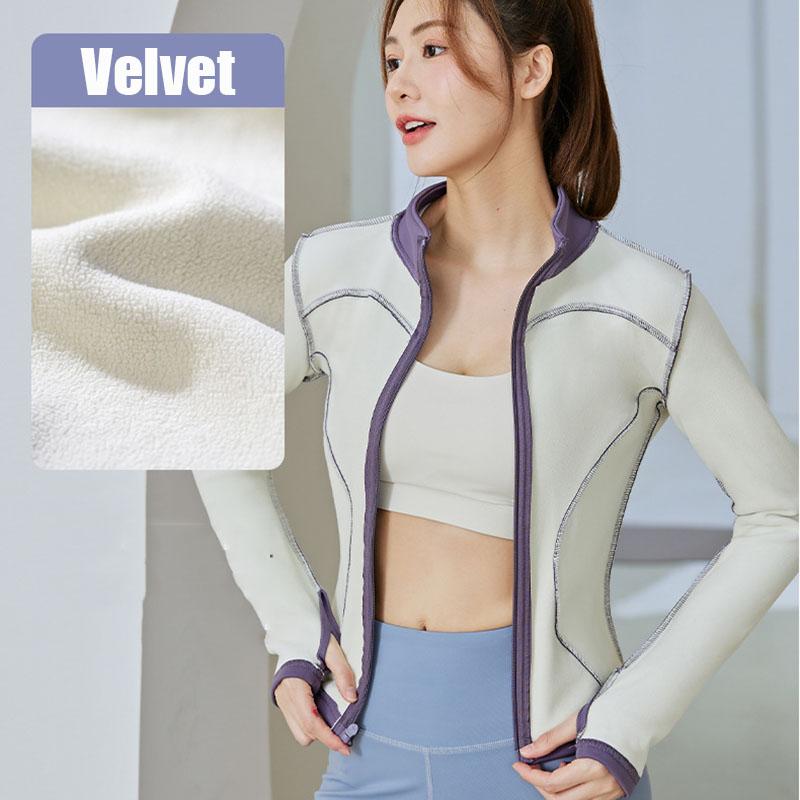 Зимняя высокая эластичная куртка для йоги персикового цвета, однотонная одежда, длинный рукав, флисовая плотная куртка для йоги, женская куртка на молнии для фитнеса и йоги