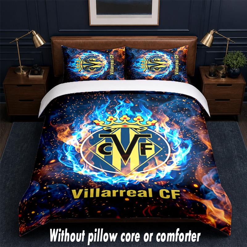 Villarreal FC Design Bed Bedding Set 1 Duvet Cover + 2 Pillowcases Soft Breathable Household Bed Linens
