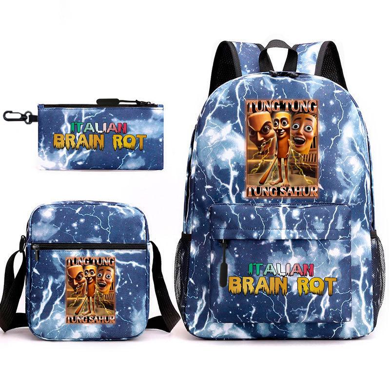 School Bag Tongtongsahur Cartoon Abstract Shanhaijing Primary School Students and Teenagers Backpack Three-piece Set L