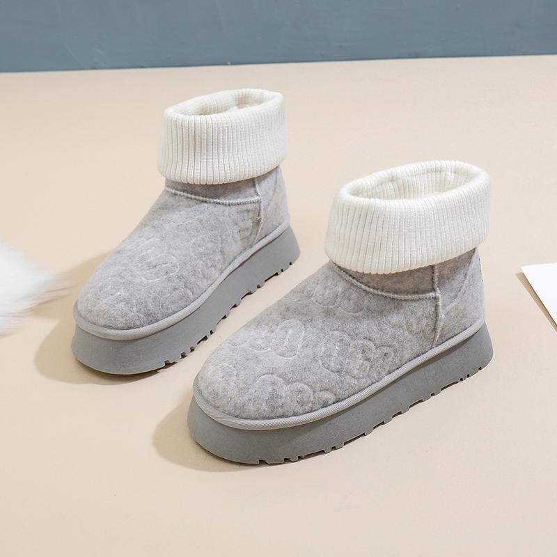 Модная обувь для женщин 2024 Новые высококачественные слипоны до середины икры Теплые женские сапоги Однотонные Круглый носок Флок На низком каблуке