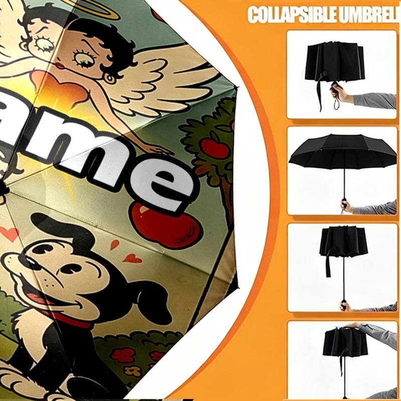Custom Name Personalized Betty Boop Print Umbrella, Auto Open Close, 8‑Rib Sturdy Frame, Commute Camping Hiking Use, Birthday Gift