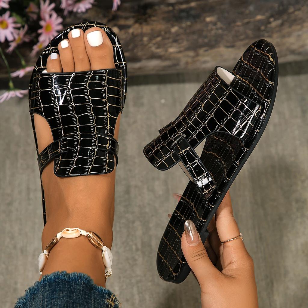 Летние однотонные сандалии на плоской подошве Popula, уличные тапочки с открытым носком, пляжная женская обувь, большие размеры, шлепанцы Zapatos De Mujer