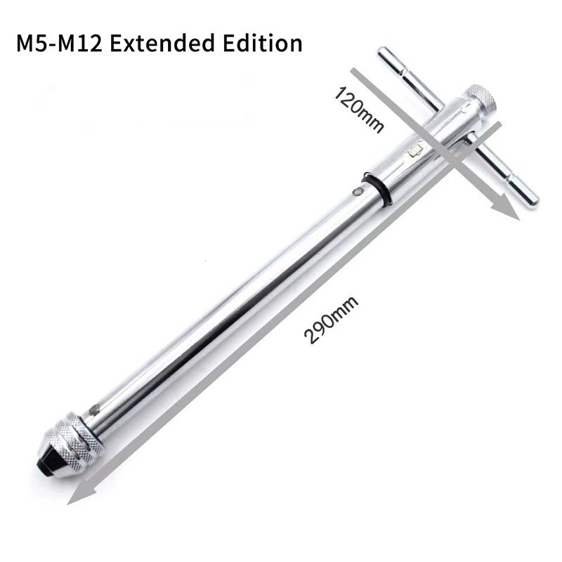 M3-8 M5-12 Регулируемый Т-образный ключ-вороток с трещоткой Держатель ручного метчика Удлиненный ключ для нарезания резьбы Вперед и Назад Аксессуары для ручного нарезания резьбы Инструмент