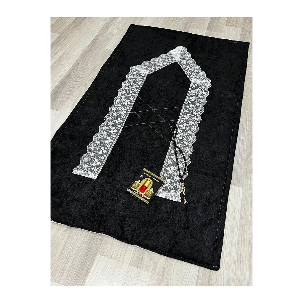 3 Piece Prayer Rug Set, Dowry Bundle Boxed, Velvet Laced Bride And Groom Set