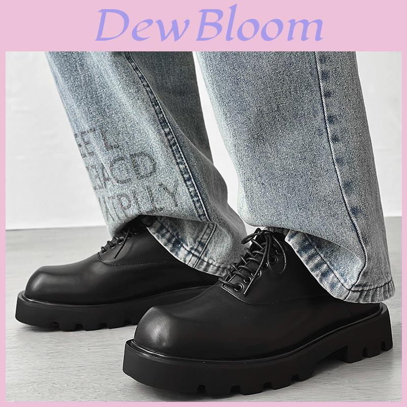 Square Headed Solid Color Leather Shoes With Thick Sole And Antislip Rubber For Men