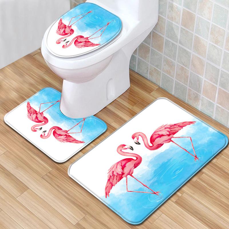 Flamingo Bathroom Toilet Three-Piece Floor Mat Doormat Bathroom Carpet