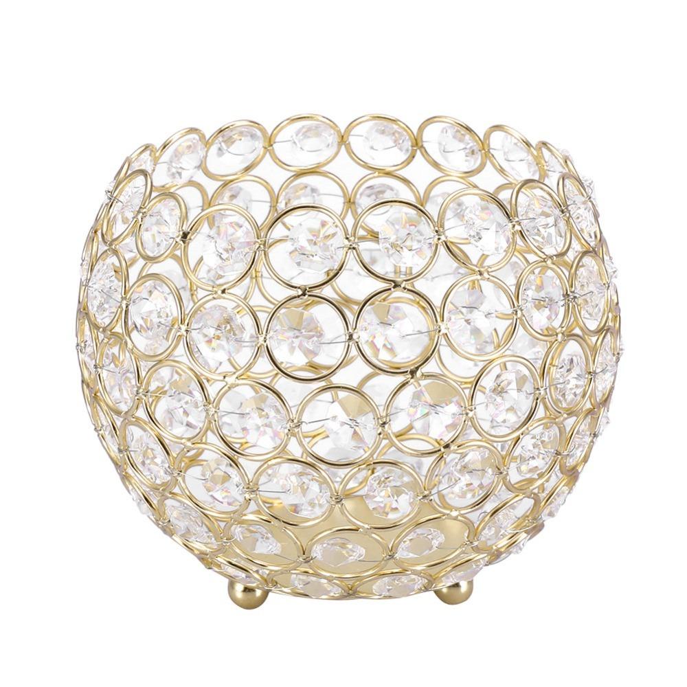 Gold Crystal Candle Holders 8cm Diameter Reflective Base Table Centerpieces Round Metal Base Tea Light Candle Holders