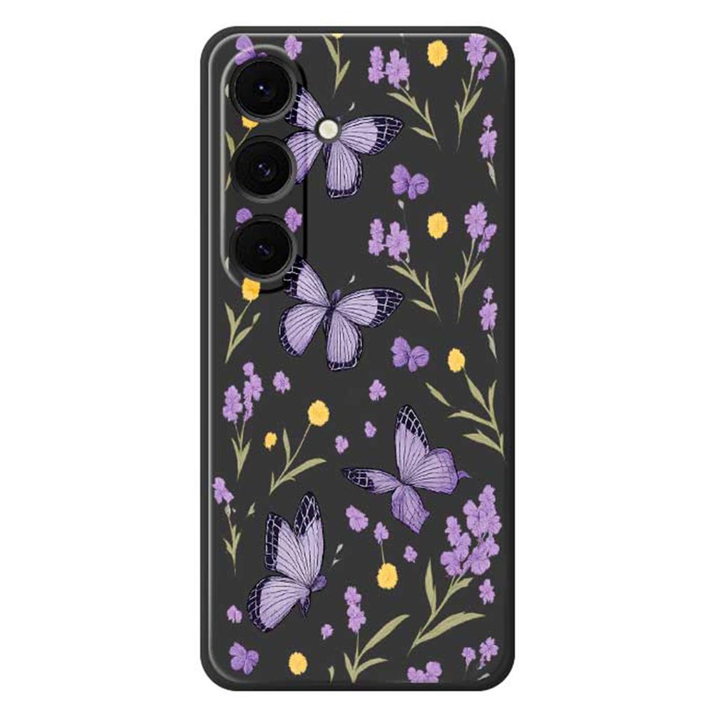 For Samsung Galaxy S24 FE Case Purple Butterflies Pattern Printing Straight Edge TPU Phone Back Cover