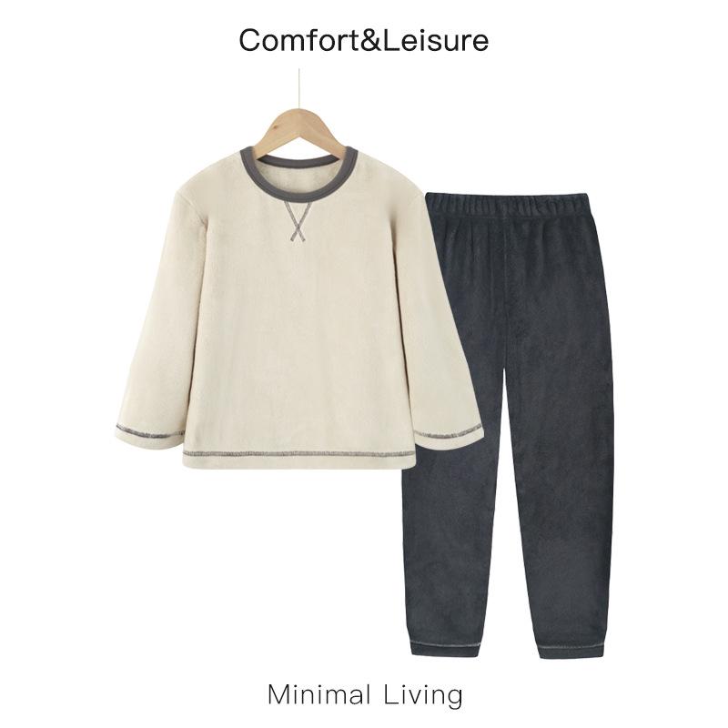 Унисекс Детский фланелевый пижамный комплект на флисовой подкладке для осени и зимы