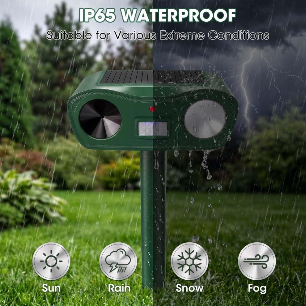 Solar Ultrasonic Animal Repellent Outdoor, Waterproof Cat Repellent for Gardens UK with Motion Sensor & Flash Light, USB Charging, Keep Cat Dog Fox S